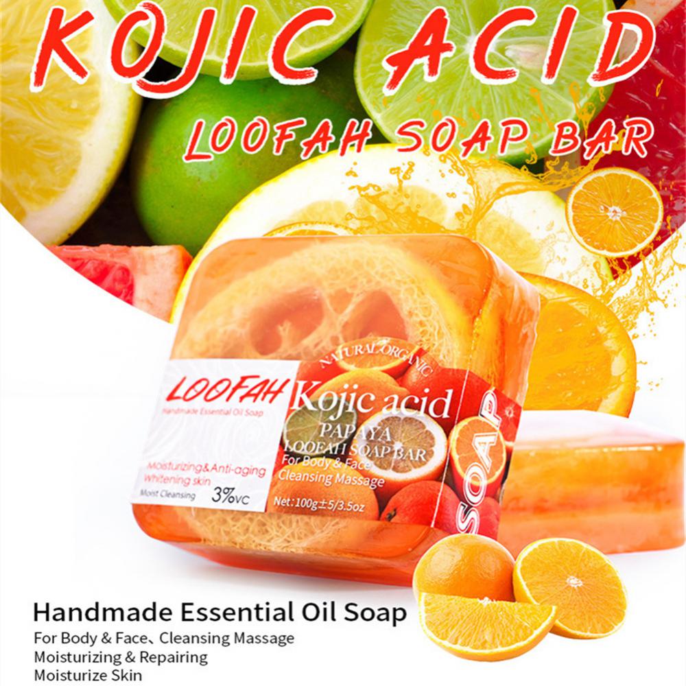 100g Kojic Acid Soap Loofah Handmade Essential Oil Soap Moisturizing Natural Plant Oil control Cleaning Massage Body & Face Care