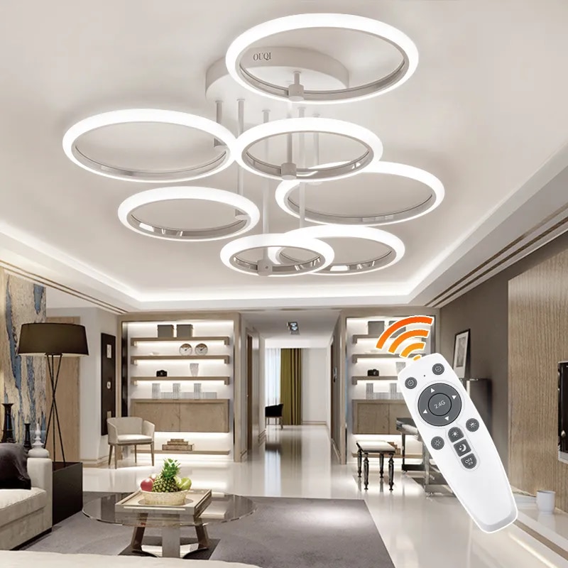 Modern Led Ceiling Light Fixture Smart Remote Stepless Dimming Chandelier 120W Ceiling Lamp for Living Room Bedroom Dining Room