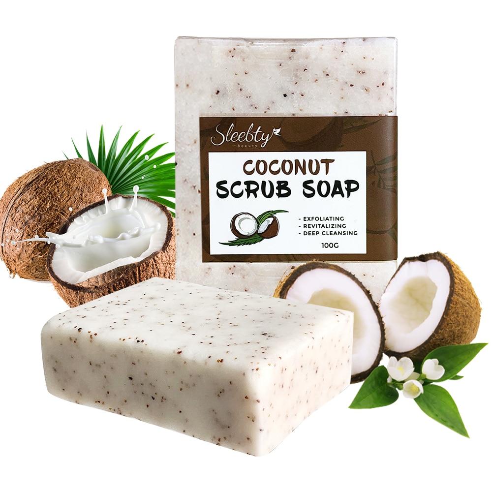 Sleebty Coconut Scrub Soap Wholesale Organic Natural Pure Plant Essence Vegan Whitening Body Care Handmade Facial Cleansing Bar